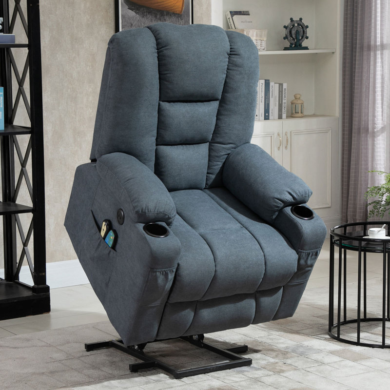 Upholstered Lift Assist Power Recliner Blue Polyester Blend